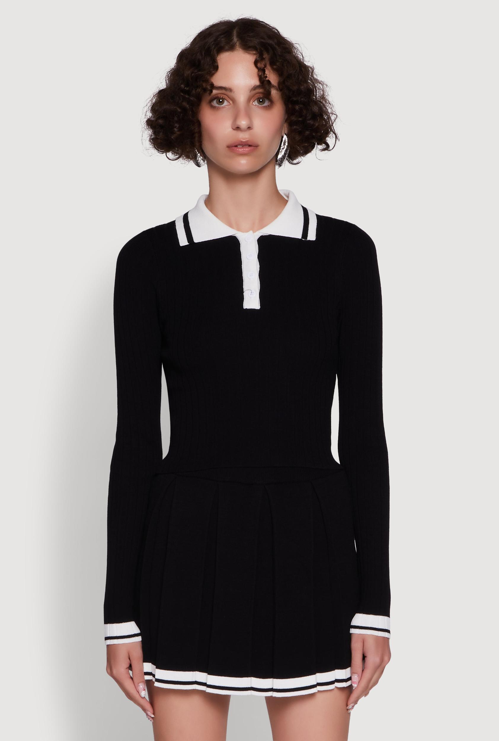 Womens Daisy Ribbed Knit Varsity Stripe Polo Top Product Image