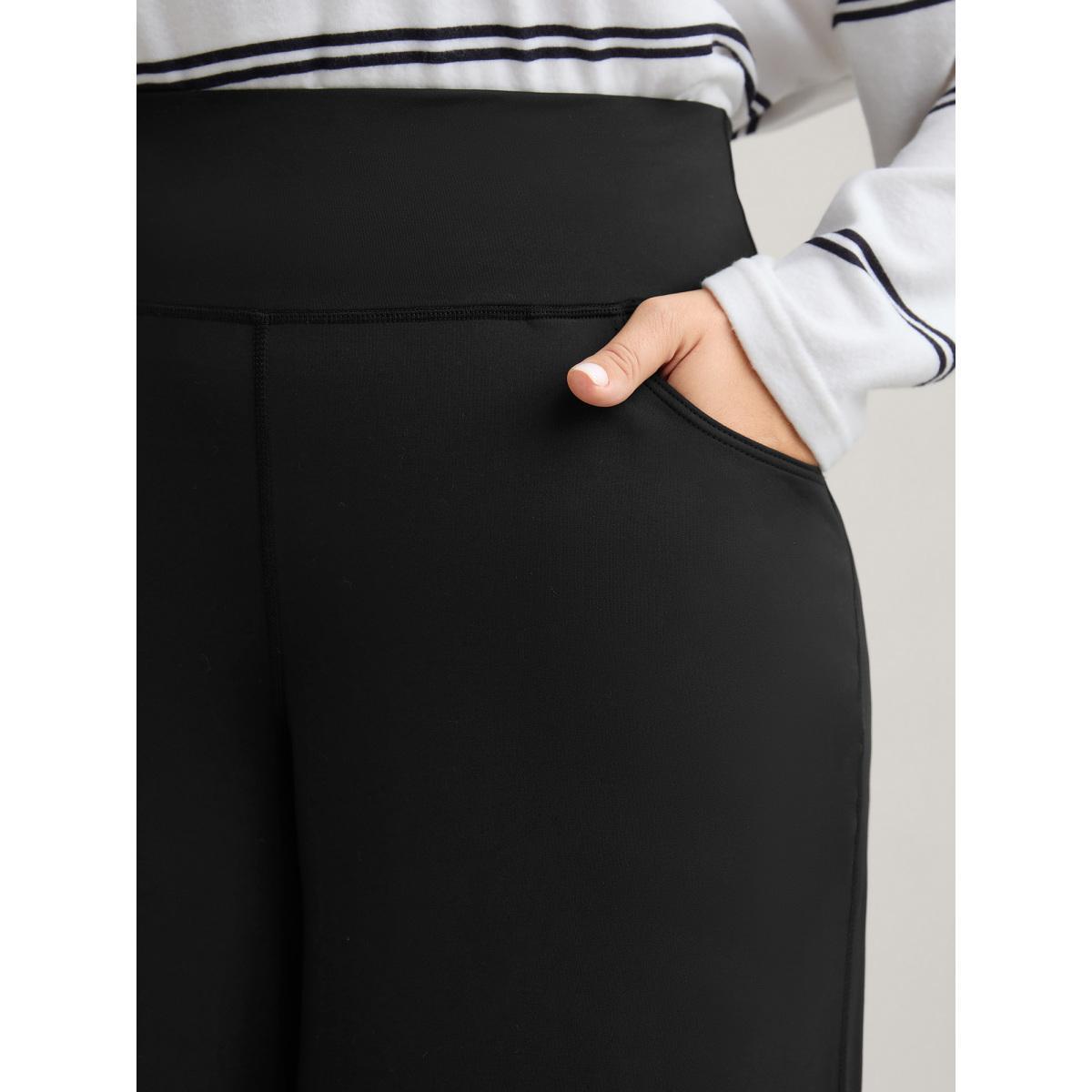 Plus Size Super Stretchy Wide-Leg Casual Pocket Pants Women Black Leisure Mid Rise Casual Pants BloomChic 10/M Product Image