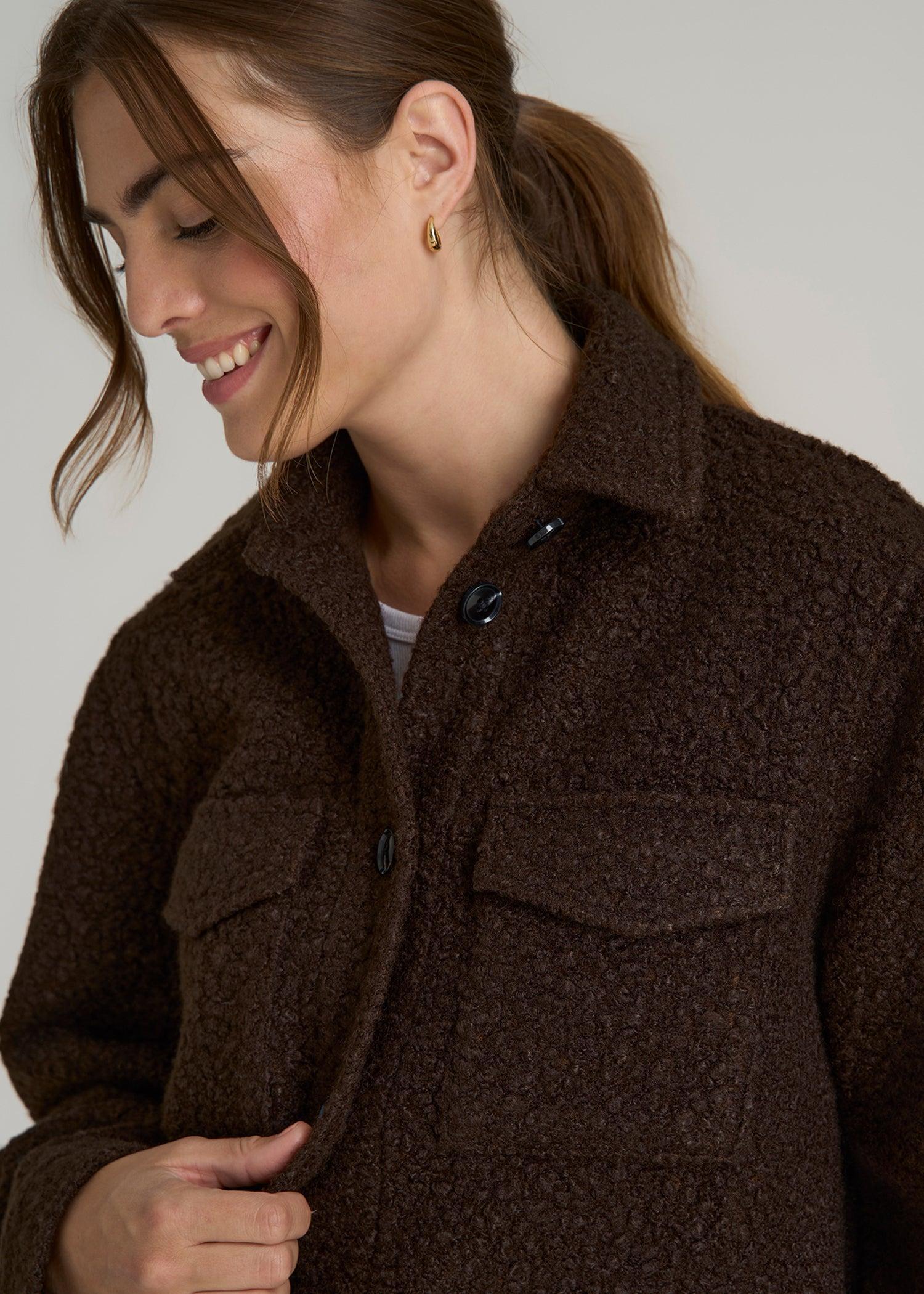Relaxed Boucle Shacket for Tall Women in Espresso Female Product Image