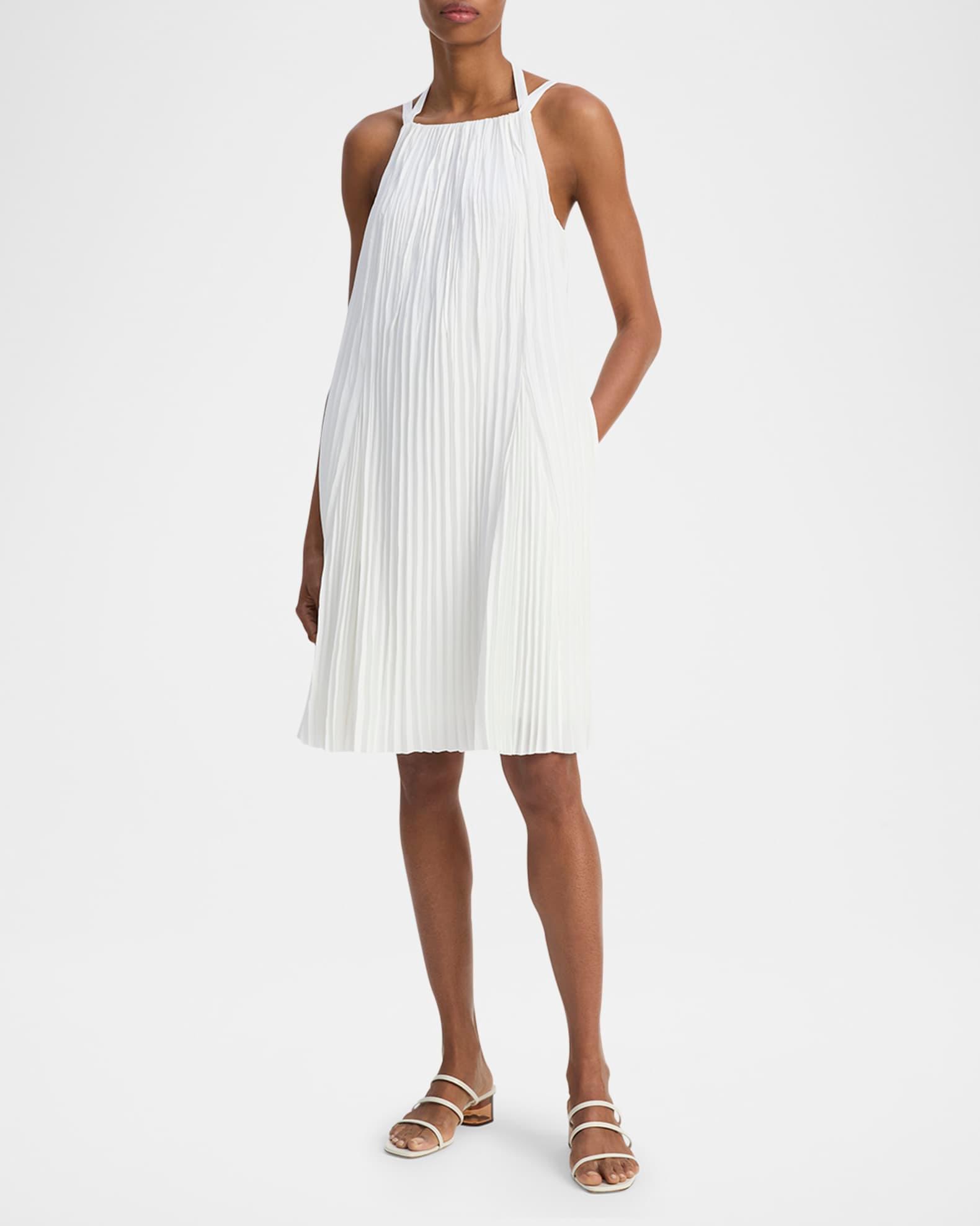 Pleated A-Line Halter Dress with Pockets Product Image
