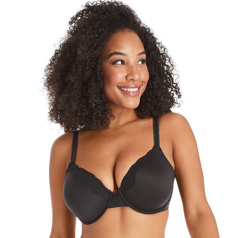 Maidenform Comfort Devotion Full Coverage Lace Trim Bra 9404, Women's, Size: 38 D, Black With Beige Product Image