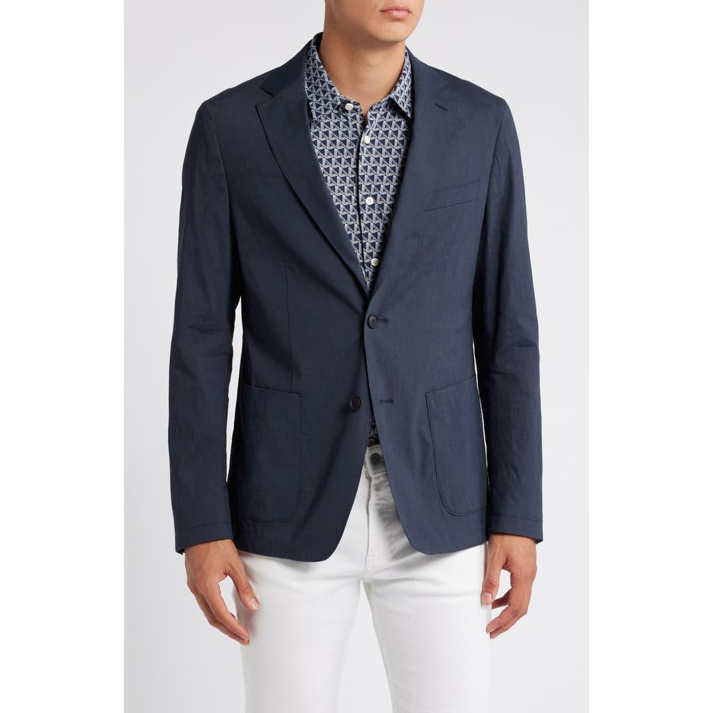 HUGO BOSS Slim-fit Single-breasted Jacket In A Linen Blend In Dark Blue Product Image