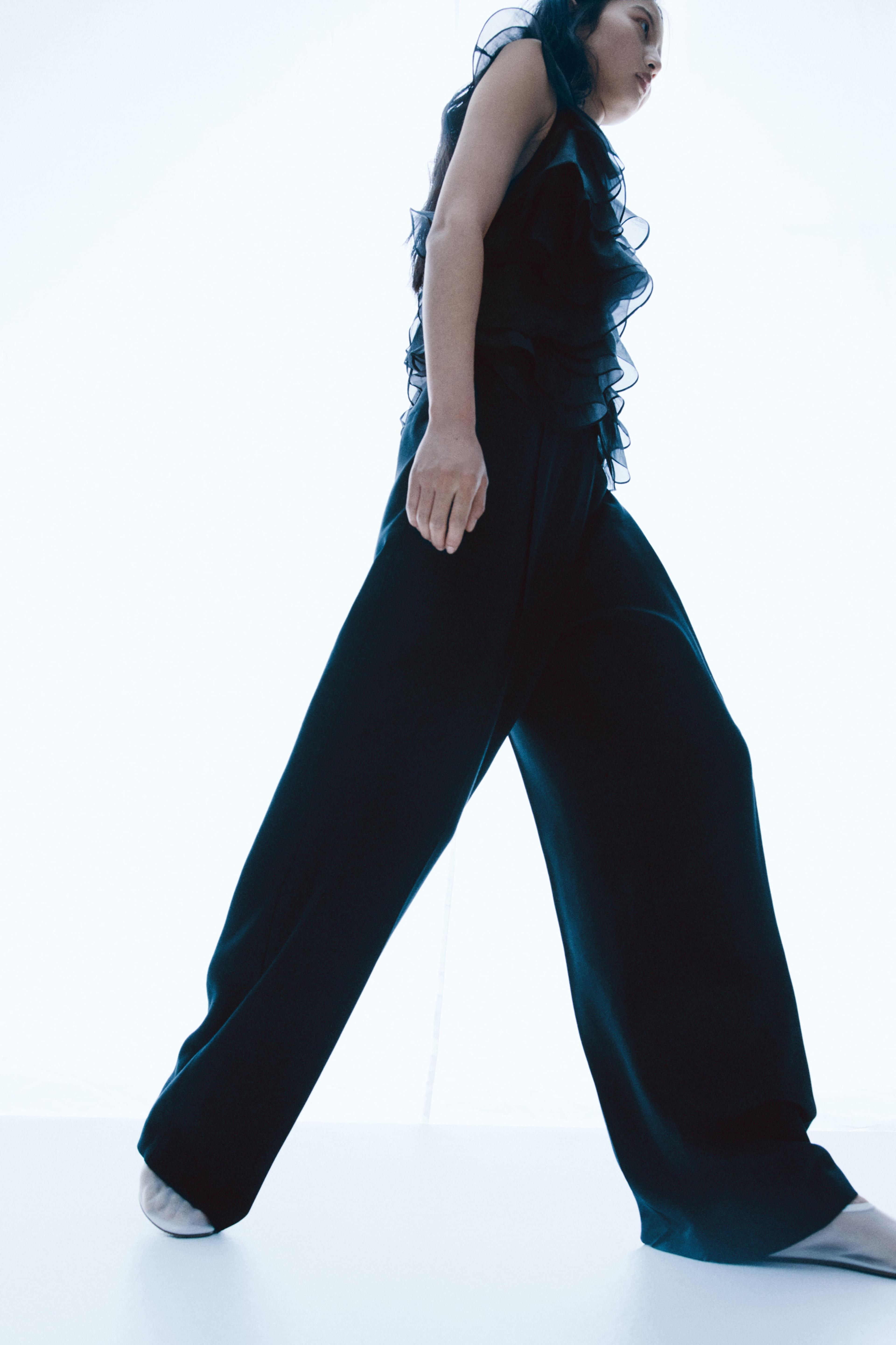 Wide-Leg Twill Pants Product Image