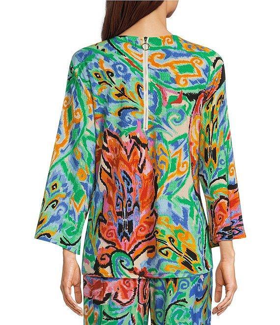 Calessa Petite Size Coordinating Knit Abstract Mosaic Print Crew Neck 3/4 Sleeve Tunic Product Image