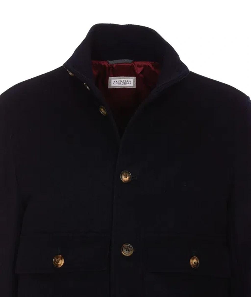 BRUNELLO CUCINELLI Navy Wool Down Jacket In Multicolor Product Image