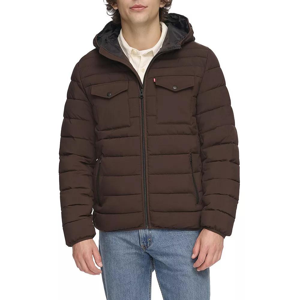 Men's Levi's® Stretch Two Pocket Quilted Hooded Jacket, Size: Small, Dark Brown Product Image