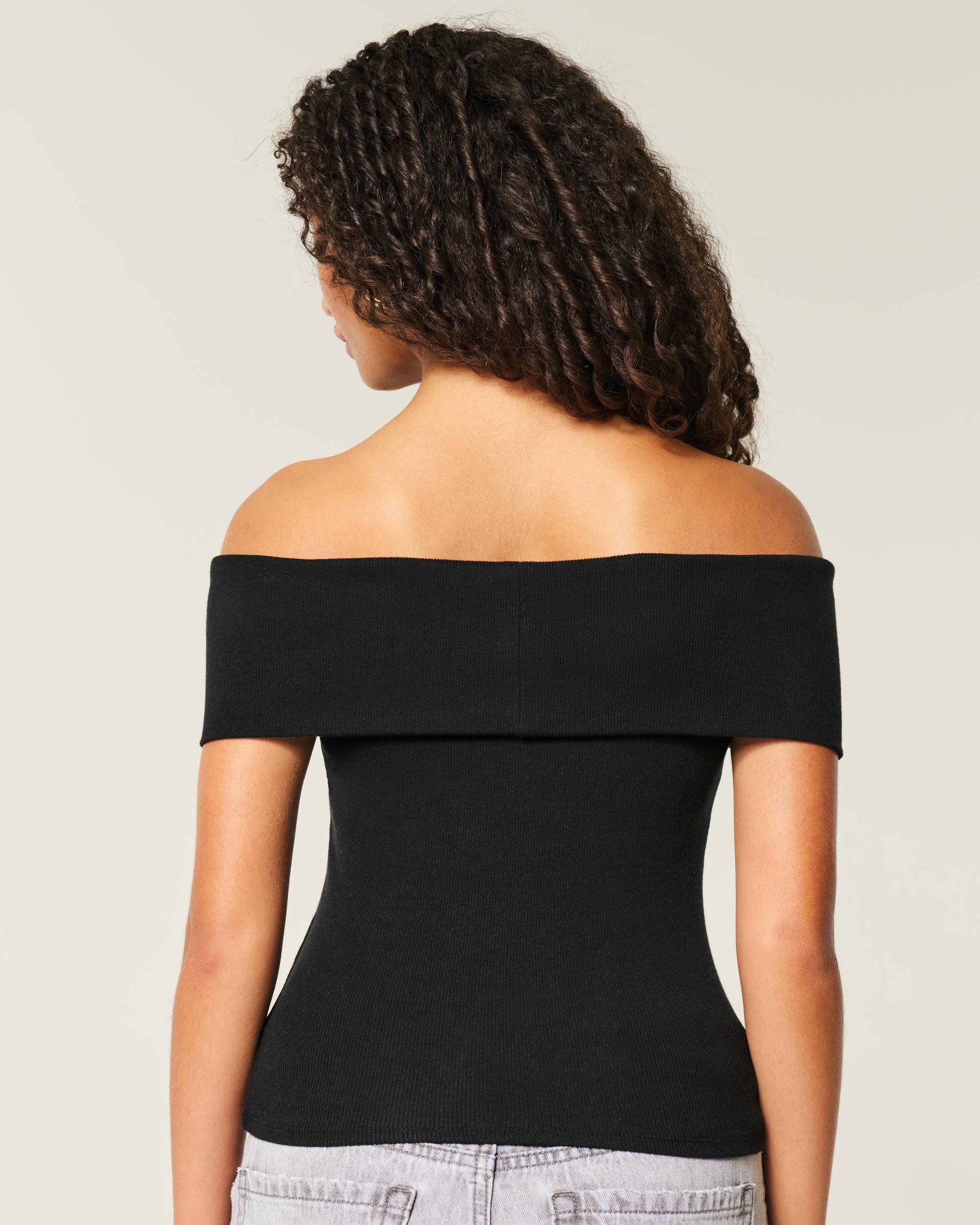 Ribbed Off-the-Shoulder Foldover Top Product Image