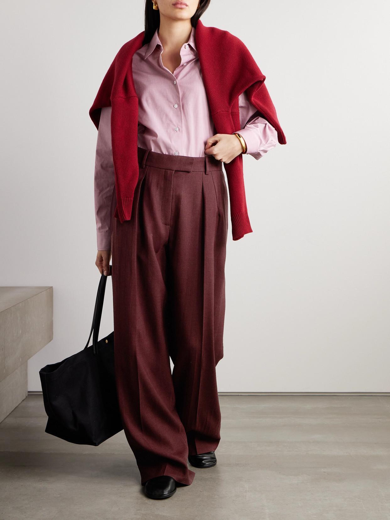 THE ROW Antone Pleated Wool Wide-leg Pants In Burgundy Product Image