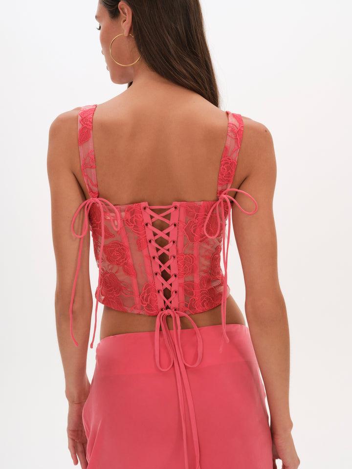 Embroidered Roses Corset Top — Red Product Image