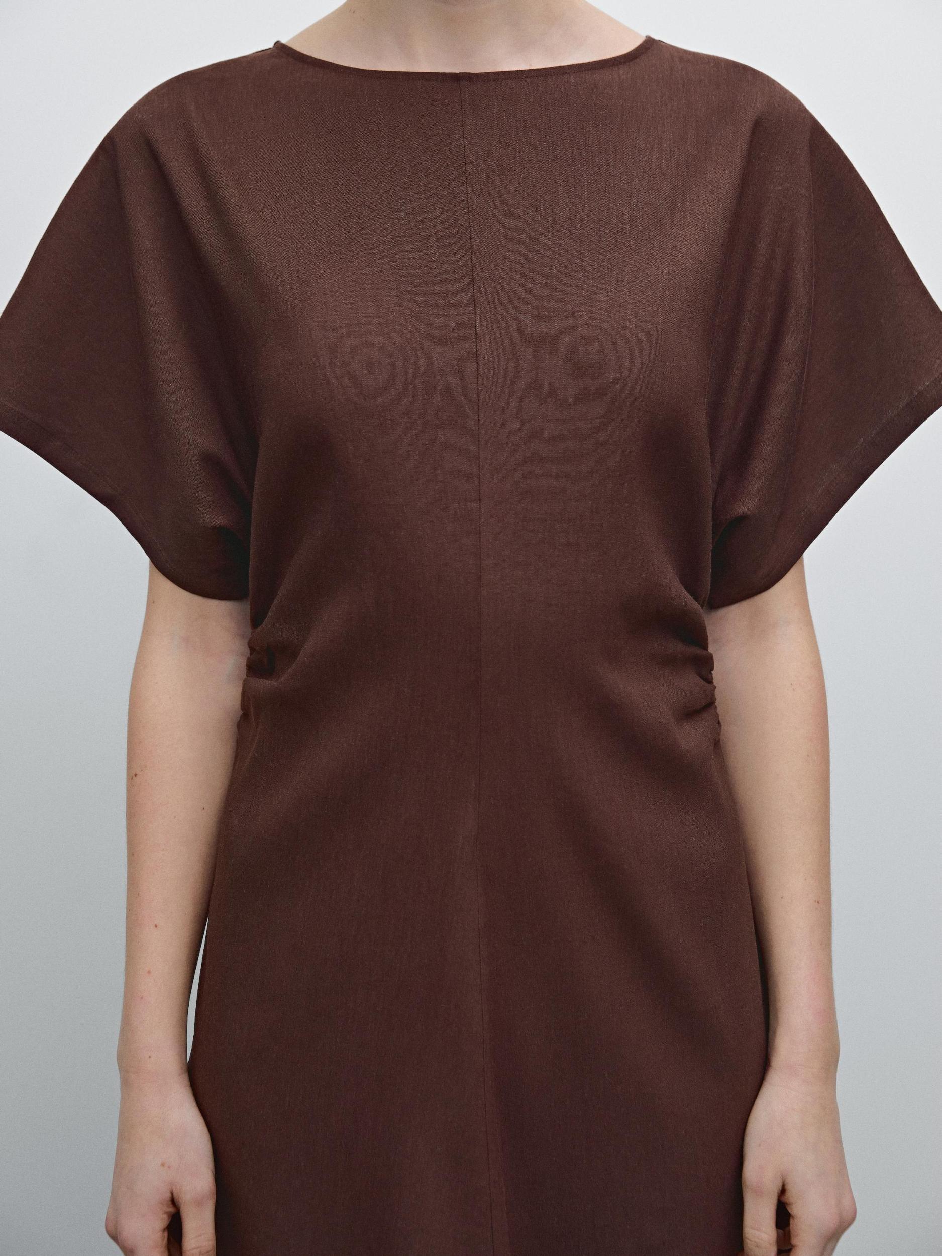 Gathered linen blend midi dress Product Image