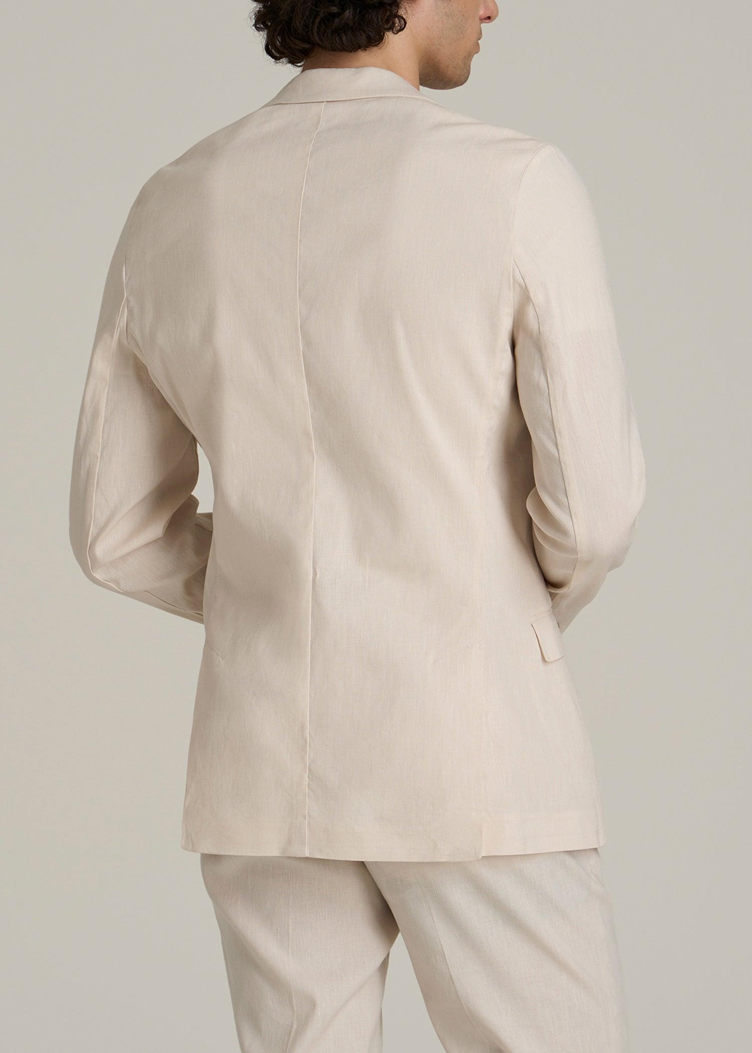 Stretch Linen Blazer for Tall Men in Light Beige Linen Male Product Image