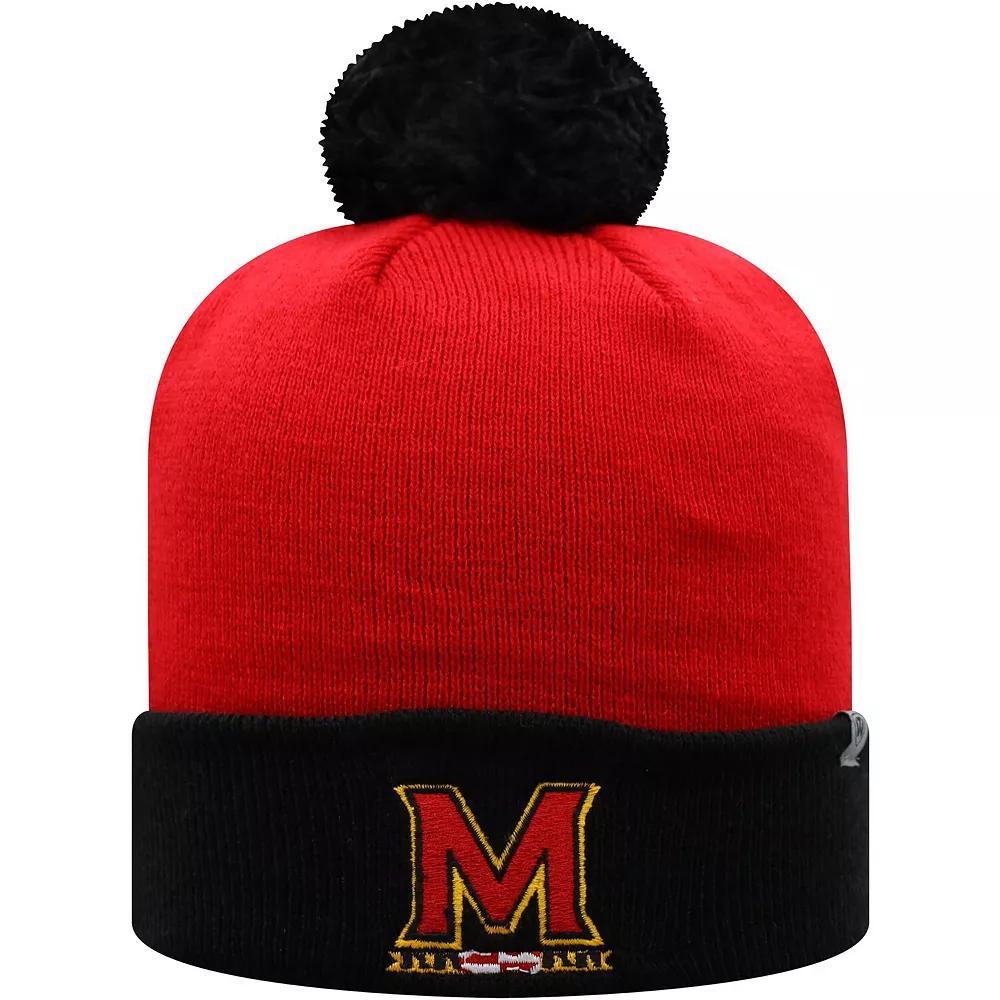 Men's Top of the World Red/Black Maryland Terrapins Core 2-Tone Cuffed Knit Hat with Pom Product Image