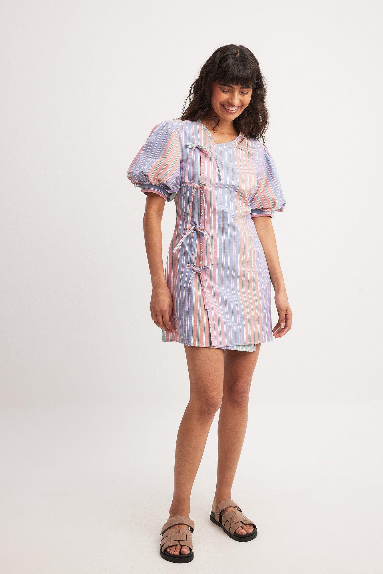 Striped Tie Detail Mini Dress Product Image