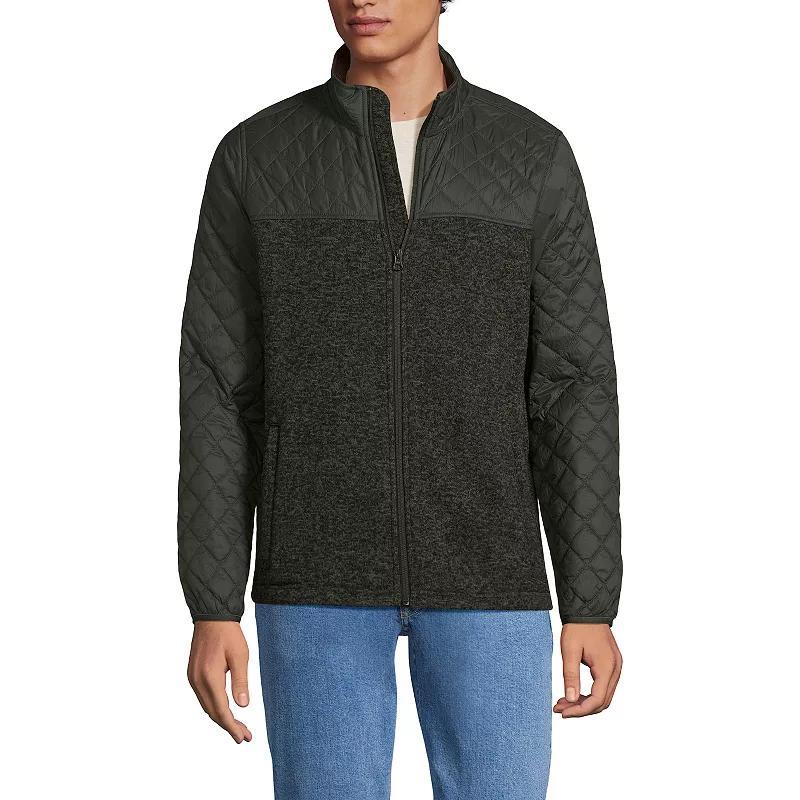 Mens Lands End Sweater Fleece Full Zip Jacket Olive Field Grey Product Image