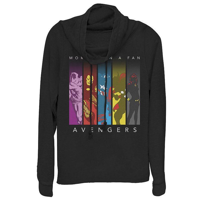 Juniors' Marvel Avengers More Than A Fan Colorful Panel Silhouette Cowlneck Graphic Lightweight Long Sleeve, Girl's,  Product Image