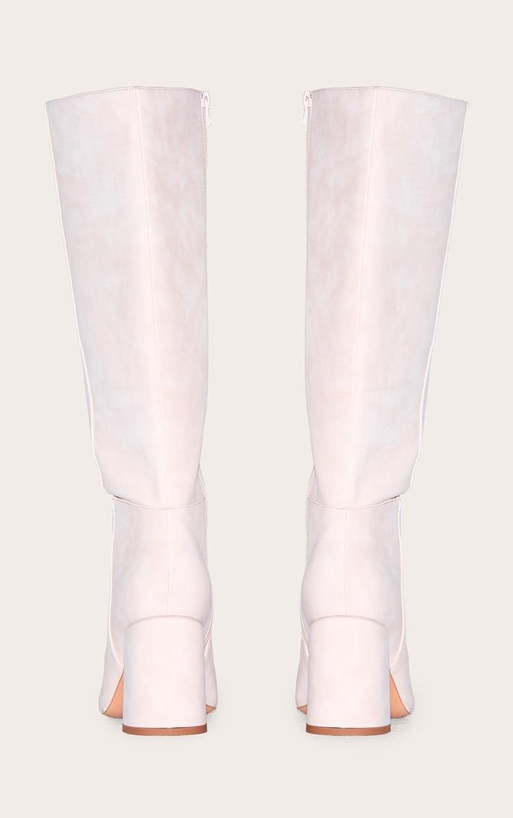 Stone Nubuck Wide Fit Round Toe Block Heel Knee High Boots Product Image