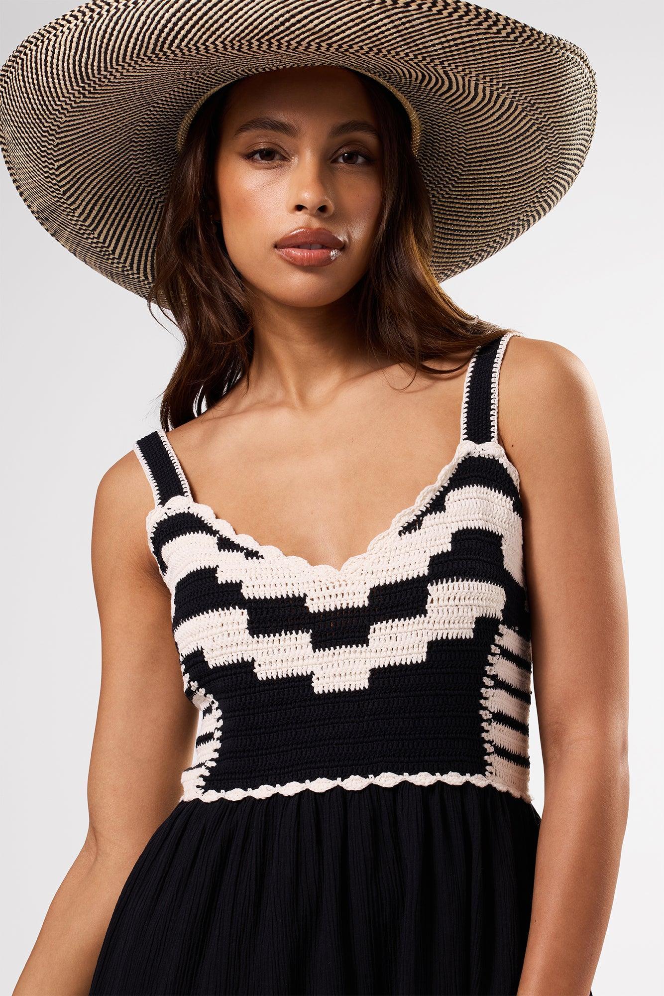 Anais Organic Cotton Crochet Dress - Black White Product Image