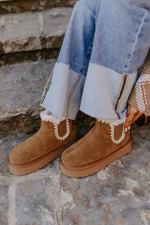 The Phoebe Faux Suede Platform Bootie in Tan Product Image