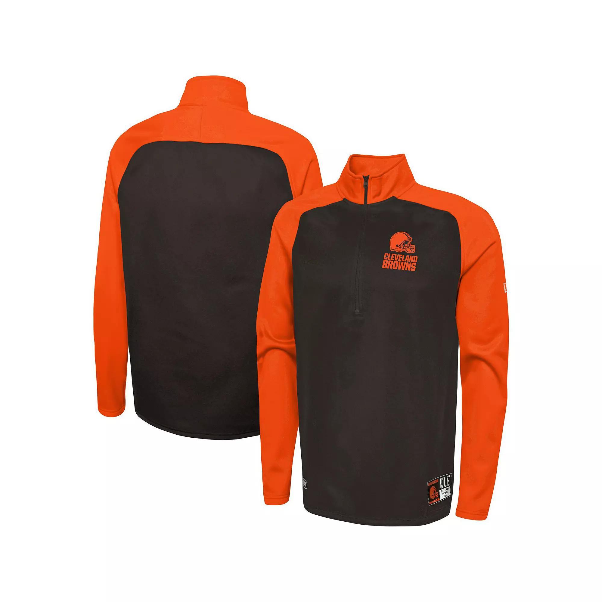 Men's New Era Brown Cleveland Browns Combine Authentic O-Line Raglan Half-Zip Jacket, Size: Small Product Image