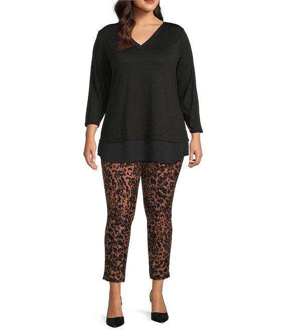 Slim Factor by Investments Plus Size Ponte Knit No-Waist Ankle Leopard Pants Product Image