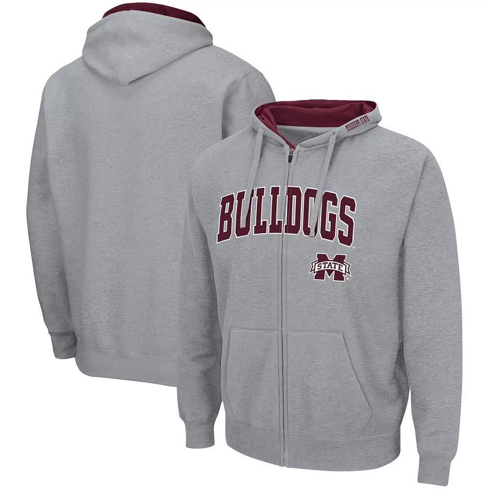 Men's Colosseum Heathered Gray Mississippi State Bulldogs Arch & Logo 3.0 Full-Zip Hoodie,  Product Image