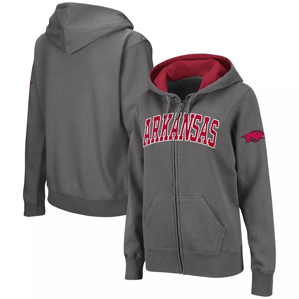 Women's Colosseum  Charcoal Arkansas Razorbacks Arched Name Full-Zip Hoodie, Size: Large Product Image