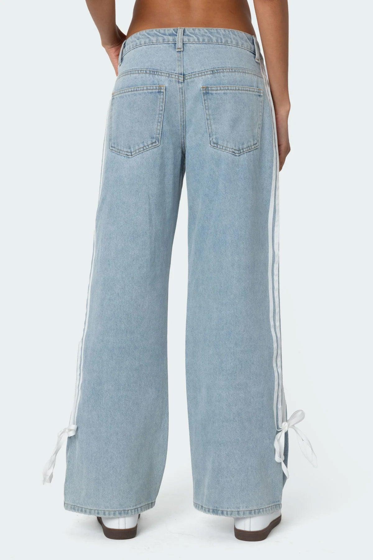 Ribbon Washed Low Rise Baggy Jeans Product Image
