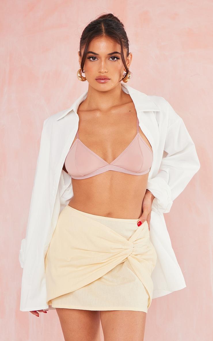 Stone Linen Look Knot Front Micro Mini Skirt Product Image