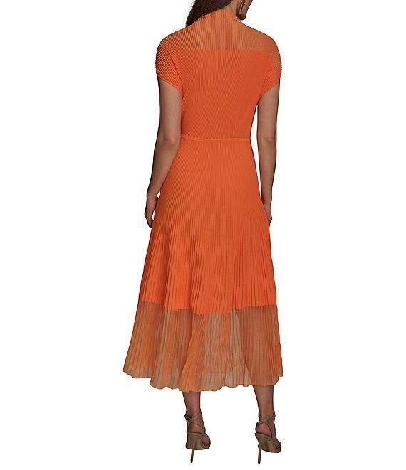 Donna Karan Mock Neck Short Sleeve Ribbed Knit Midi Dress Product Image
