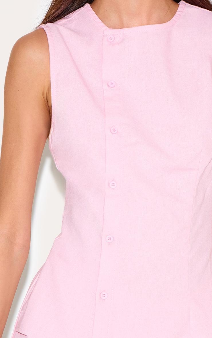 Candy Pink Linen Asymmetric Button Down Romper Product Image