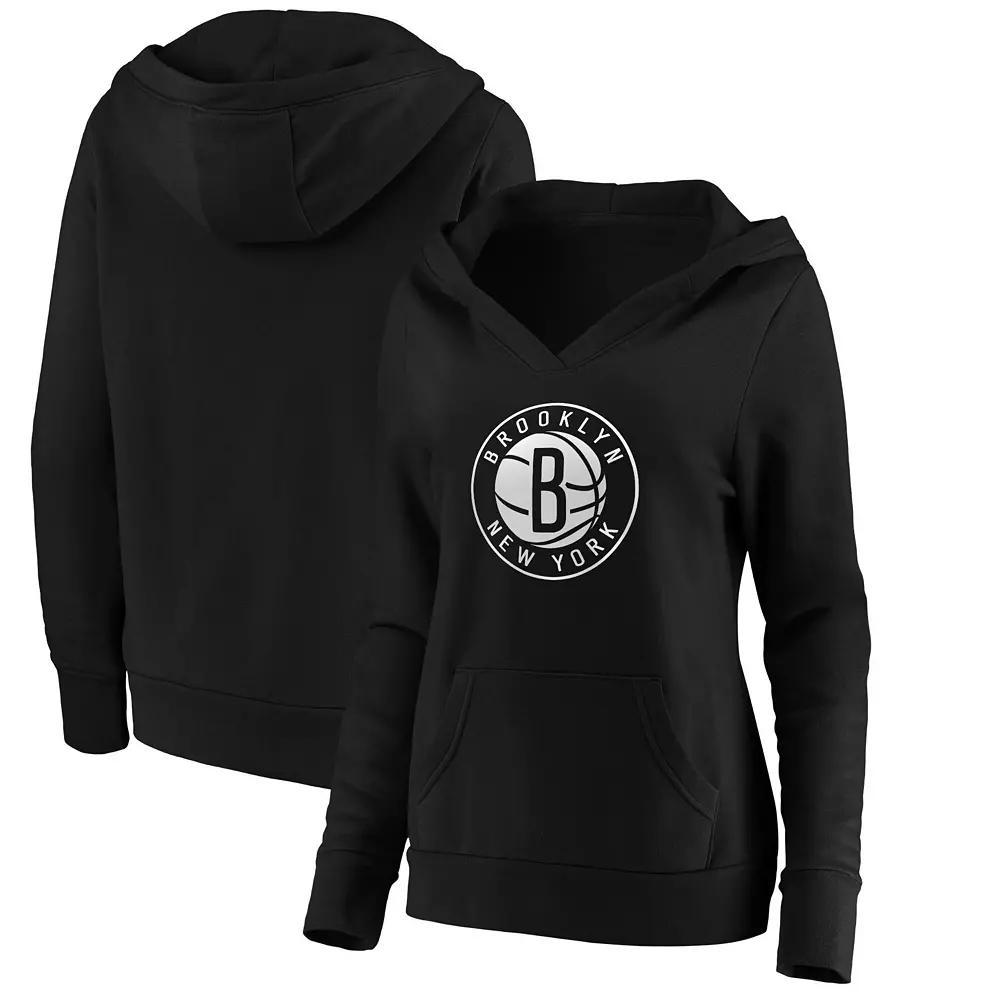 Women's Fanatics Black Brooklyn Nets Primary Logo V-Neck Pullover Hoodie,  Product Image