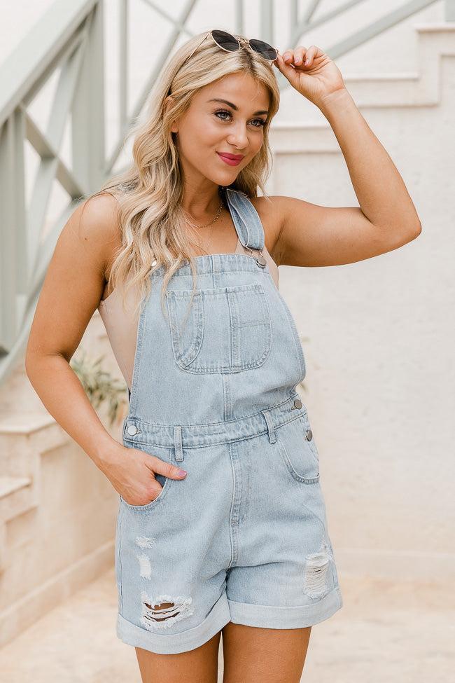 A Good Time Medium Wash Distressed Overalls FINAL SALE Product Image