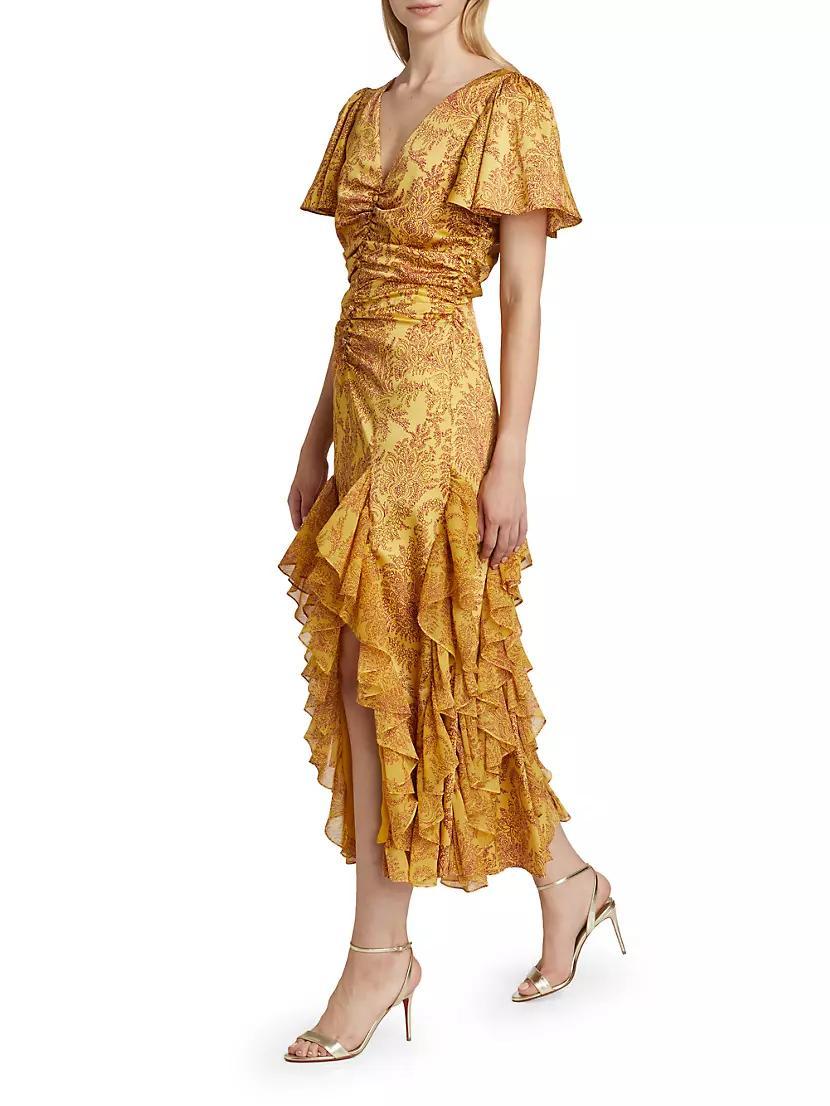 Olympia Paisley Ruffle Midi-Dress Product Image