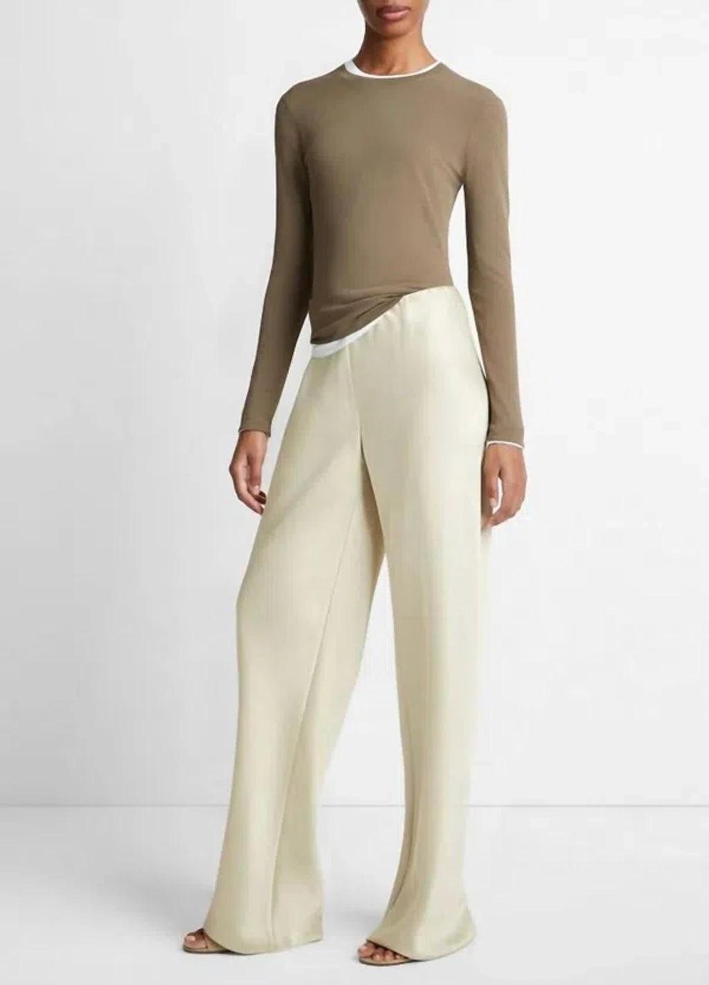 High Waist Satin Bias Pant In Beige Product Image