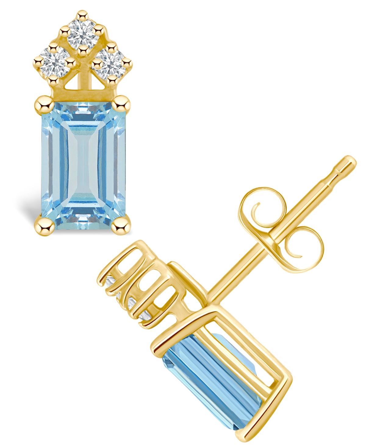 Celebration Gems 14k Gold Emerald Cut Aquamarine & 1/8 Carat T.W. Diamond Stud Earrings, Women's, 14k Whgold Product Image