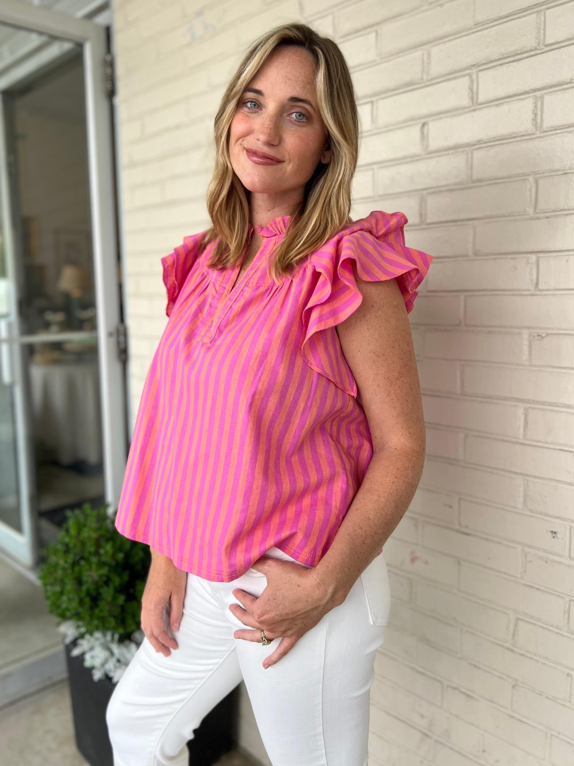 Missy Stripe Ruffle Sleeve Shirt Product Image