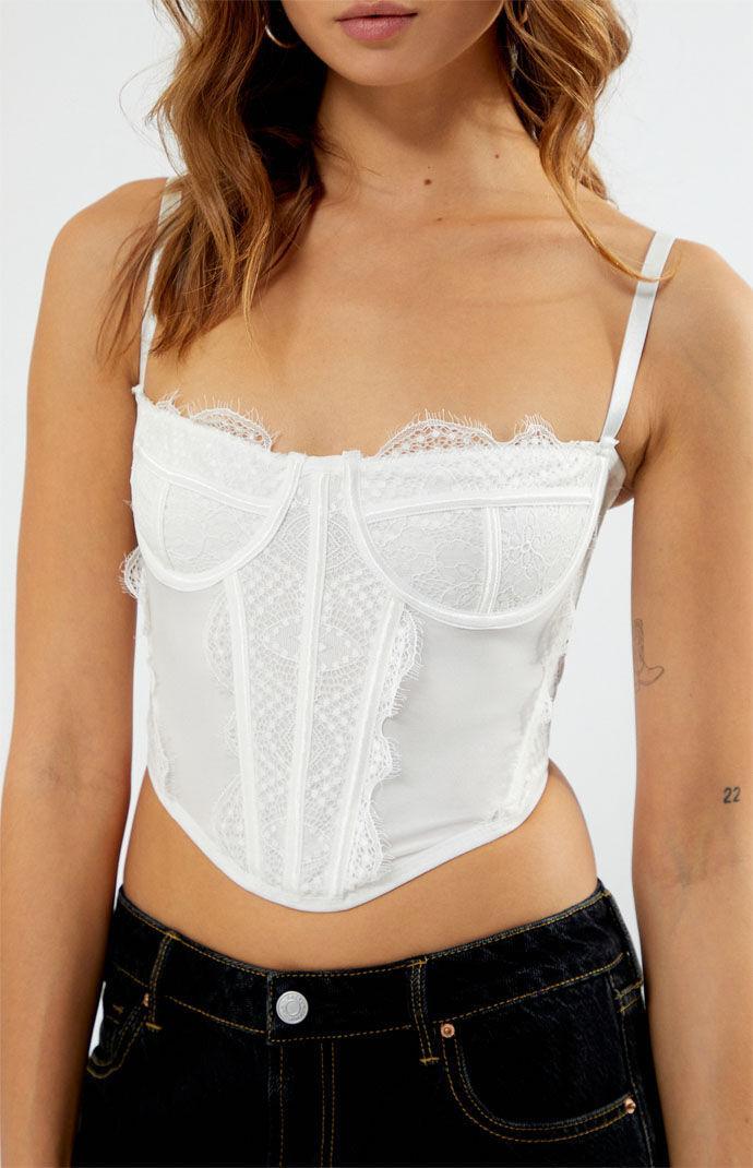 Women's Lace Trim Mesh Corset Top Product Image