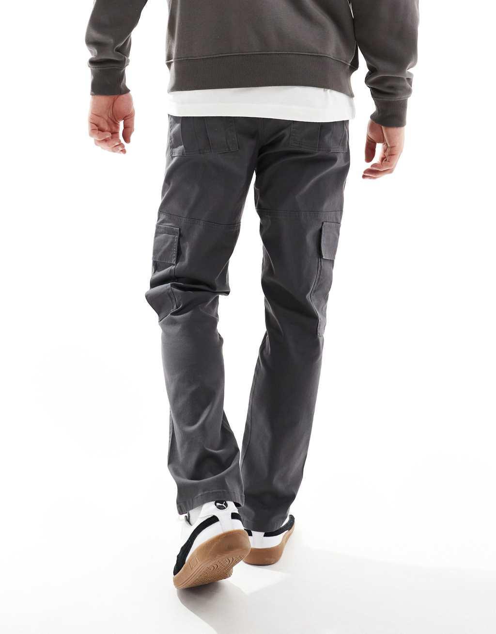 ASOS DESIGN slim cargo pants in charcoal with patch Product Image