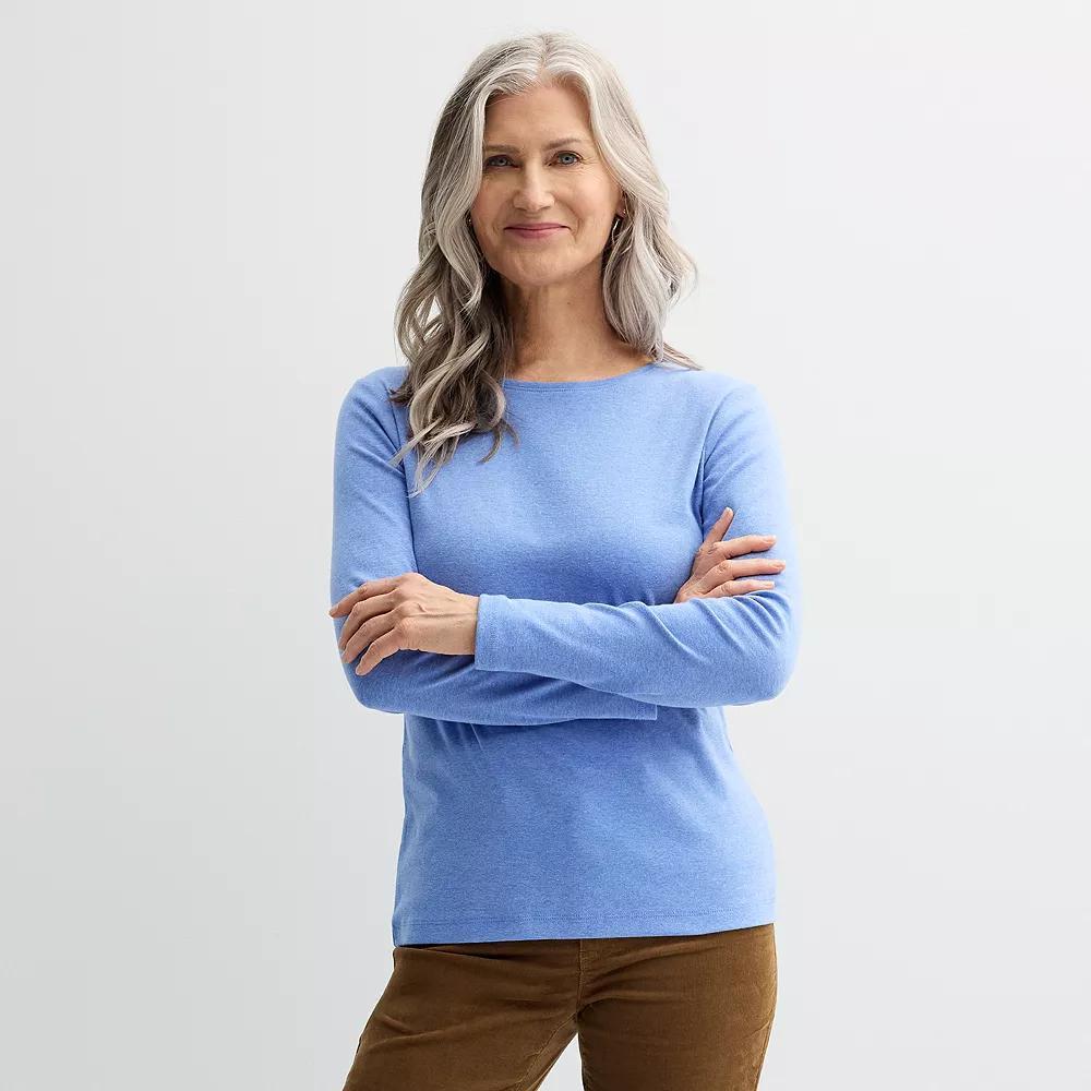 Women's Croft & Barrow® Essential Long-Sleeve Crewneck Tee, Size: Large, Wilder Blue Product Image