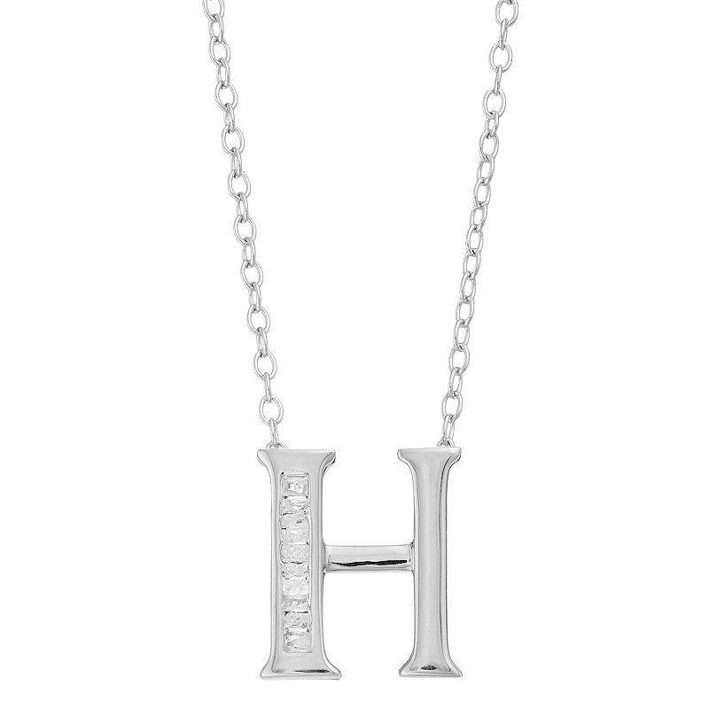 Sterling Silver Baguette Diamond Initial Pendant Necklace, Womens Product Image