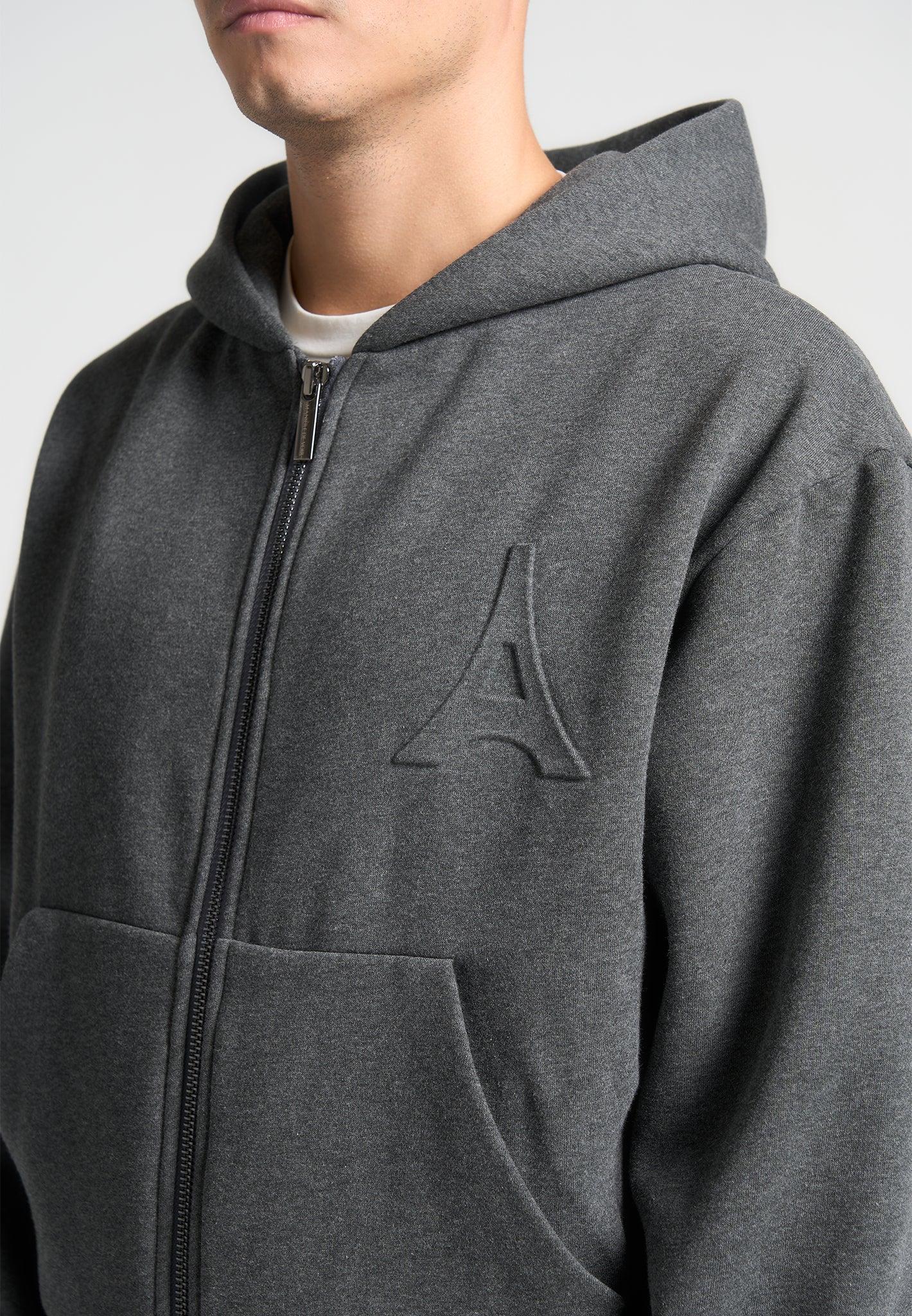 Kevin - Embossed Zip Hoodie - Dark Grey Male Product Image
