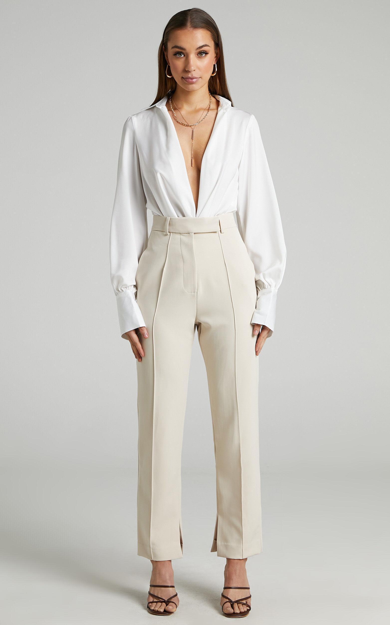 Rogers Pants - High Waisted Pants in Beige Product Image