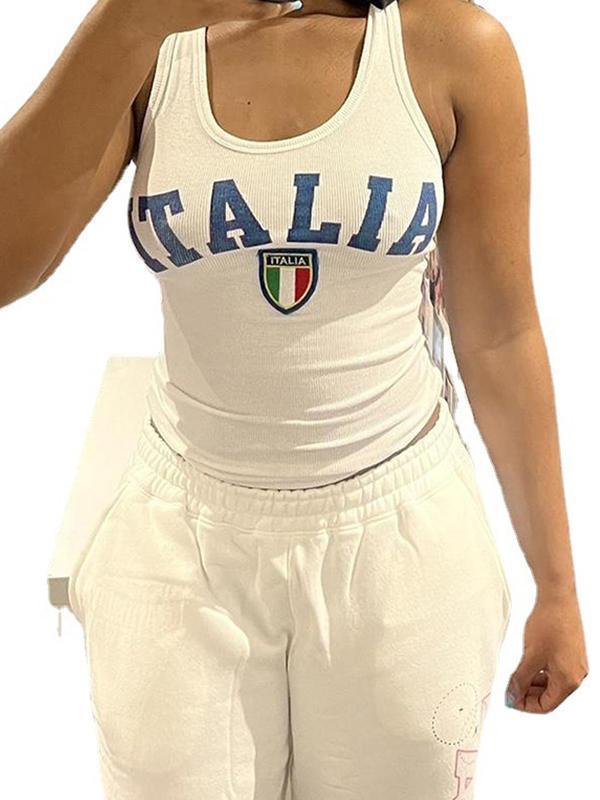 Letter Print U Neck Tank Top Product Image