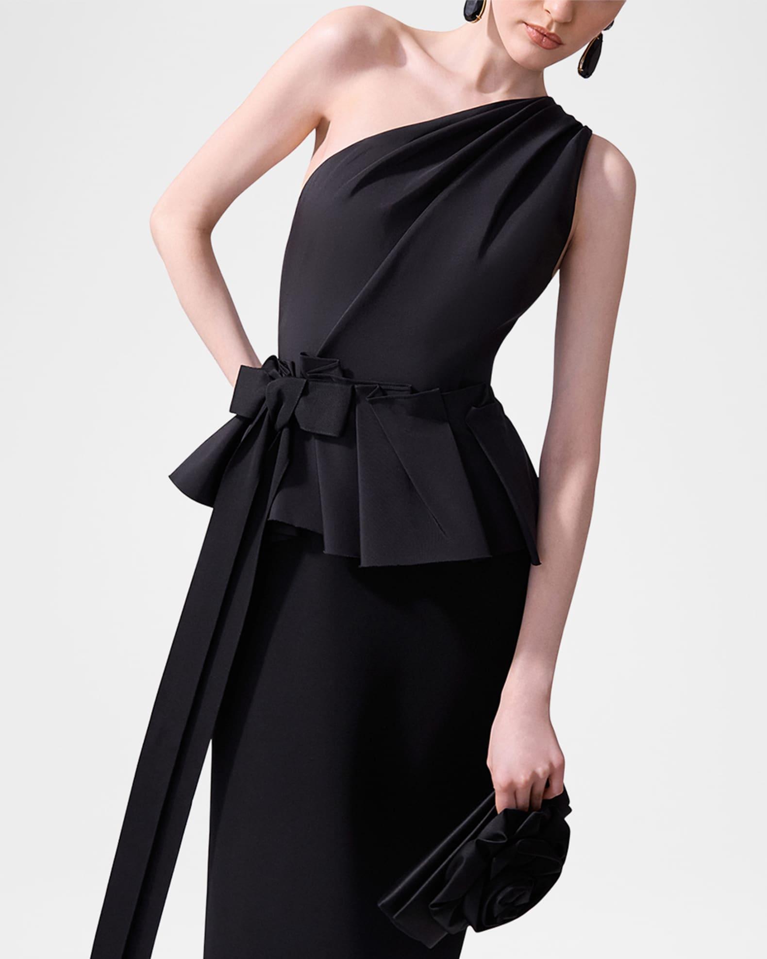 One-Shoulder Peplum Column Gown With Bow Product Image