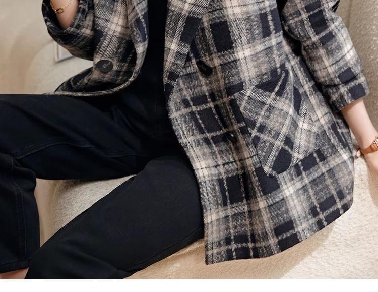 Lapel Collar Plaid Double-Breasted Oversized Blazer Product Image