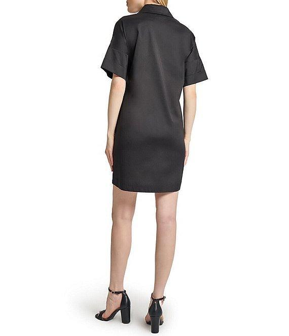 Ming Wang Stretch Cotton Floral Embroidered Point Collar V-Neck Short Sleeve Dress Product Image