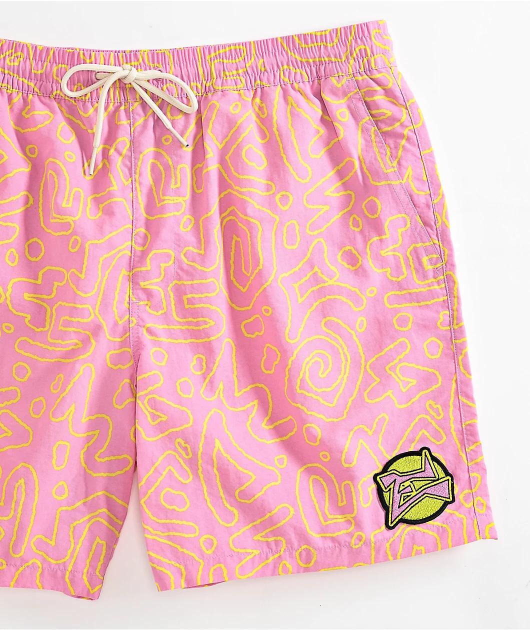 Empyre Squiggle Floater Pink & Yellow Board Shorts Product Image