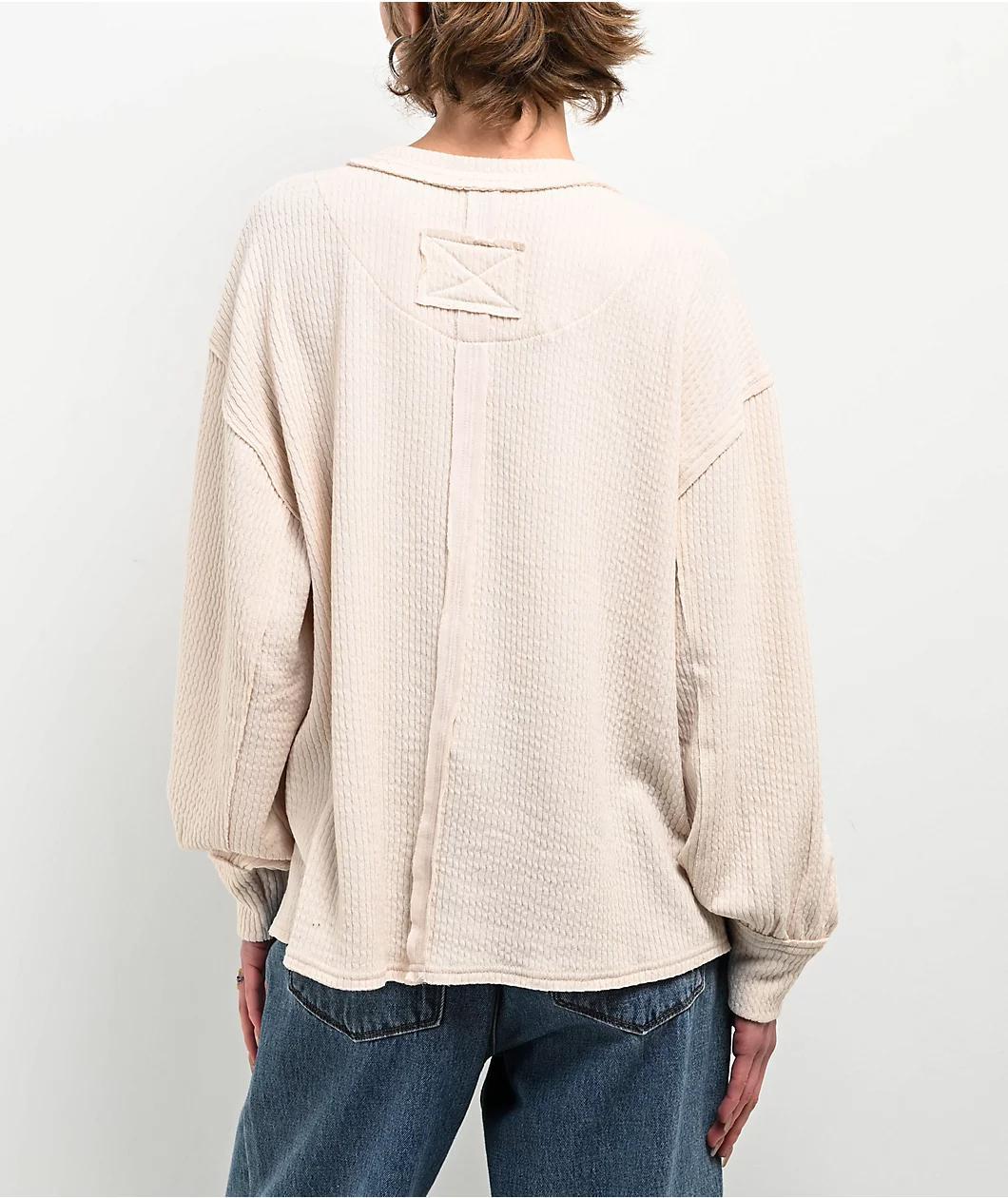 Blu Pepper Balloon Sleeve Cream Sweater Product Image