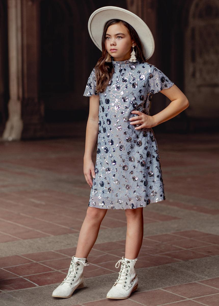 Ansel Dress in Blue Smoke Girls Product Image