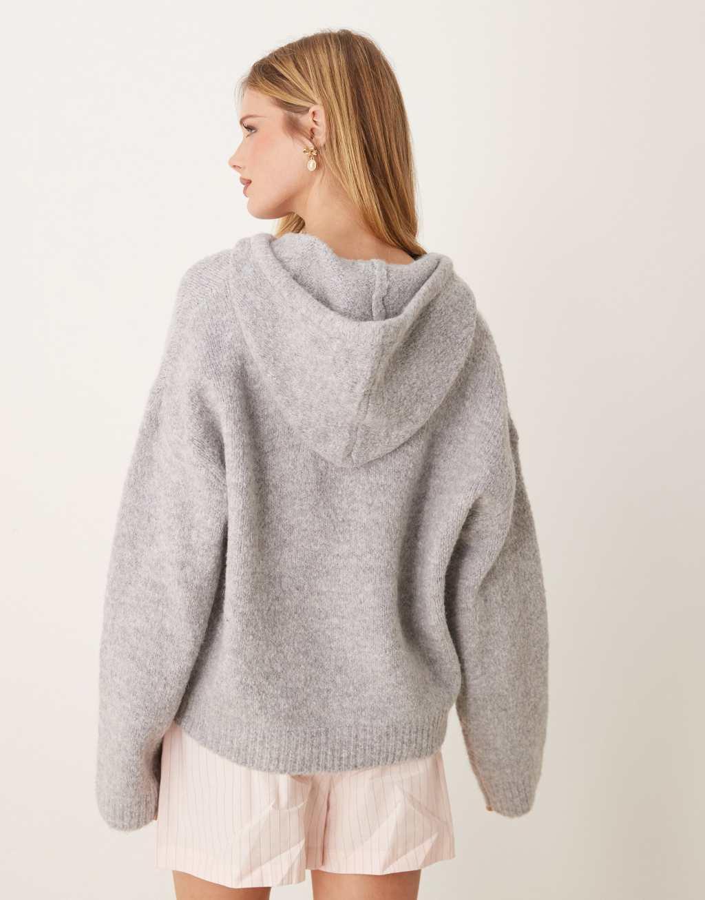 GINA TRICOT super soft fluffy knit oversized hoodie in heather gray Product Image